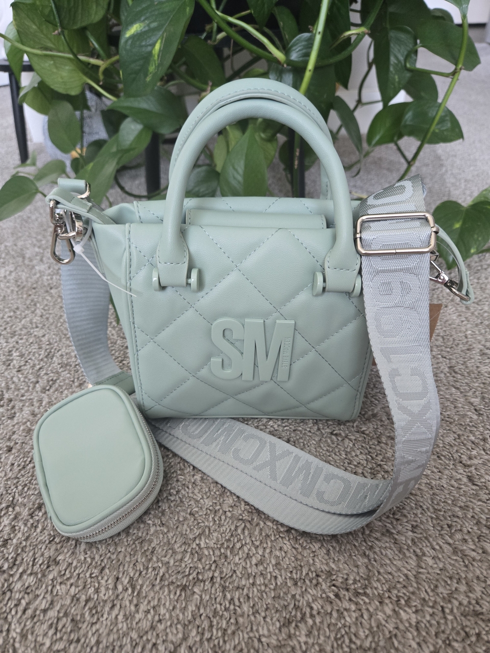 SM Quilted Mini Satchel Bag in Mint Green with Crossbody Straps